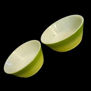 Vintage Fire-King Anchor Hocking Green Ombre Custard Bowls Set of 2 USA